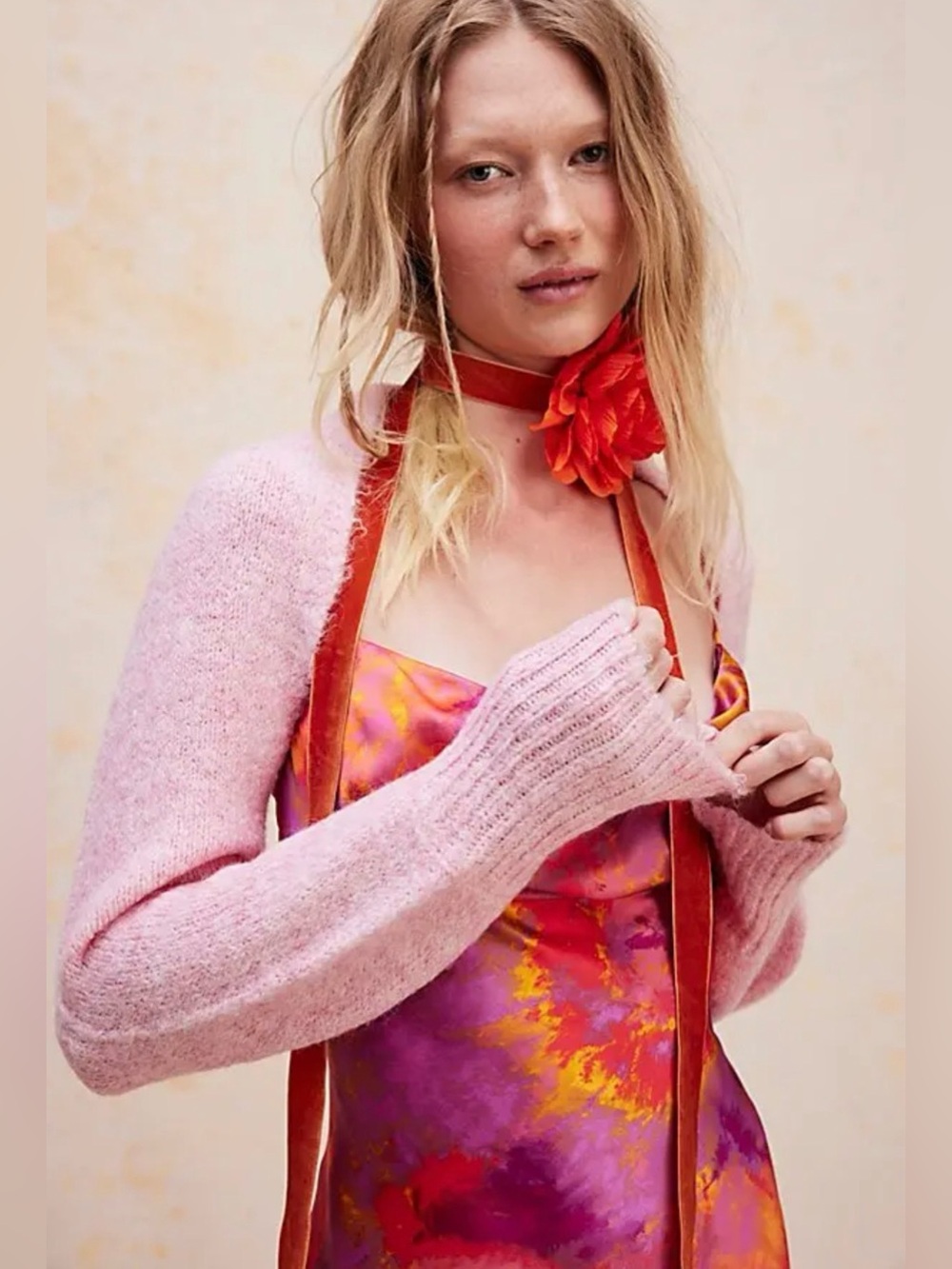 Free People Prima Donna Bolero One Size Pink Knit Shrug Sweater